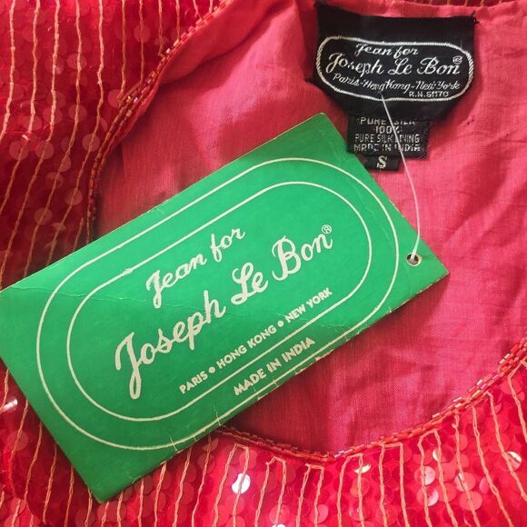 Vintage Jean for Joseph le Bon 100% Silk Red Sequin Short Slv. Blouse, NWT, S - Picture 7 of 10